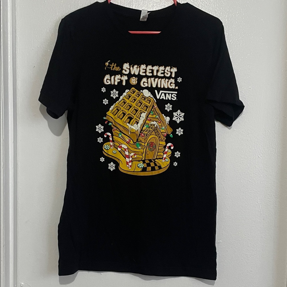 Vans Black Tee with Yellow Gingerbread House Graphic